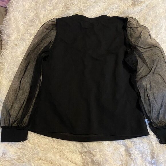 *NWOT* Shein Black with Sheer Sleeves XL Blouse - Picture 2 of 5
